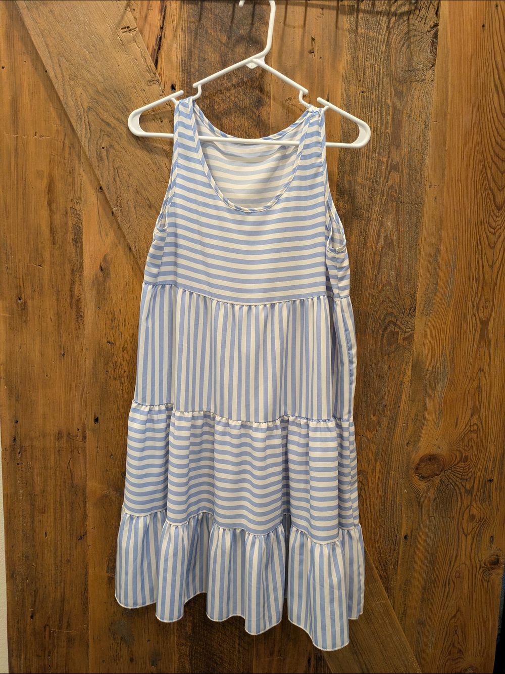 SHEIN Light Blue and White Striped Sleeveless Dress